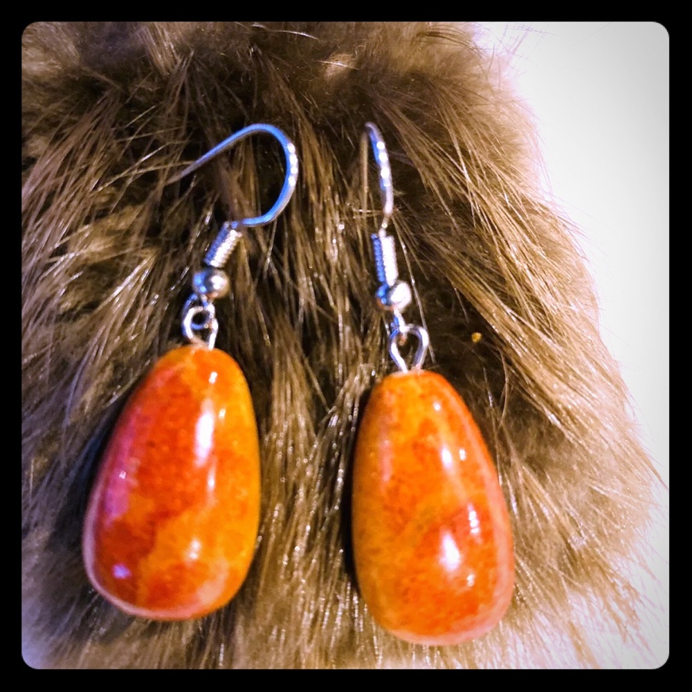 Natural Red Coral Stone Earrings